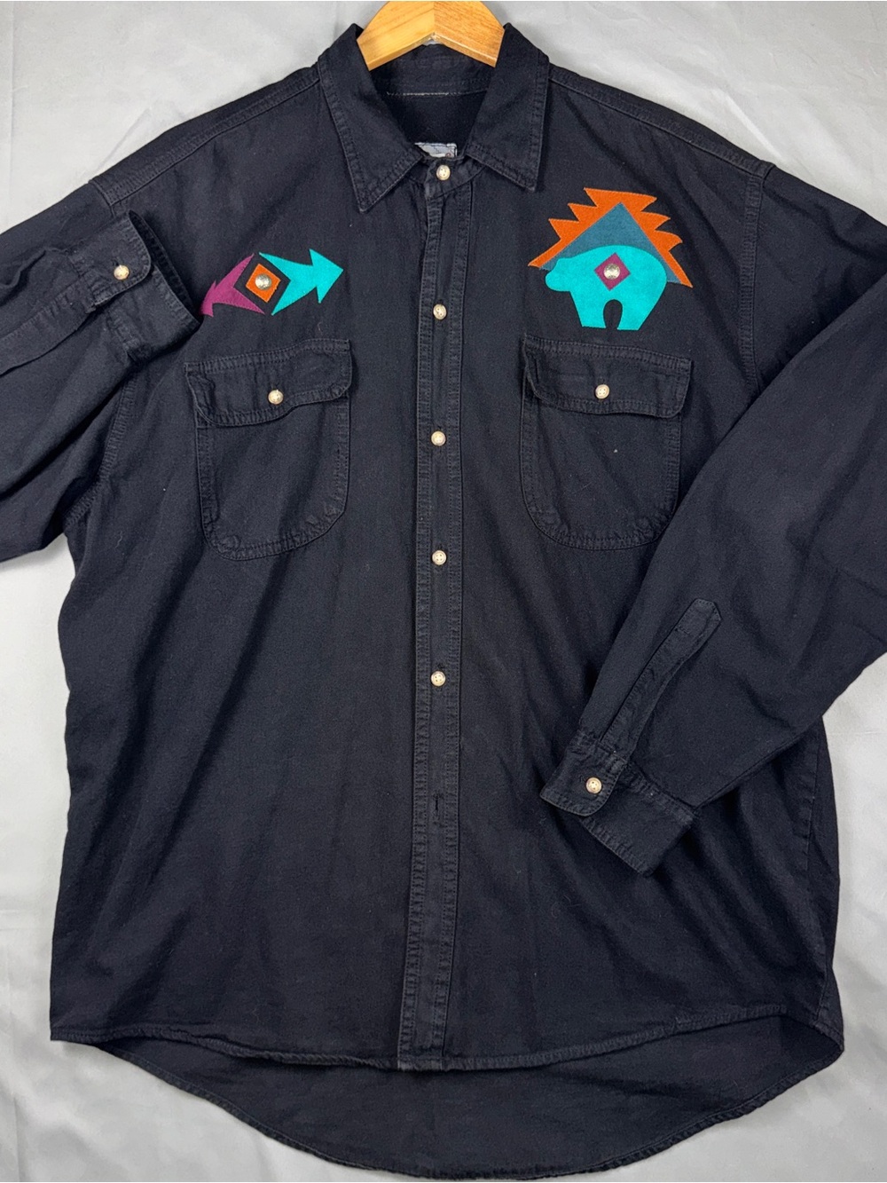 Sundance Shirt Mens XL Black Denim Southwest Embroidered Long Sleeve Button Up